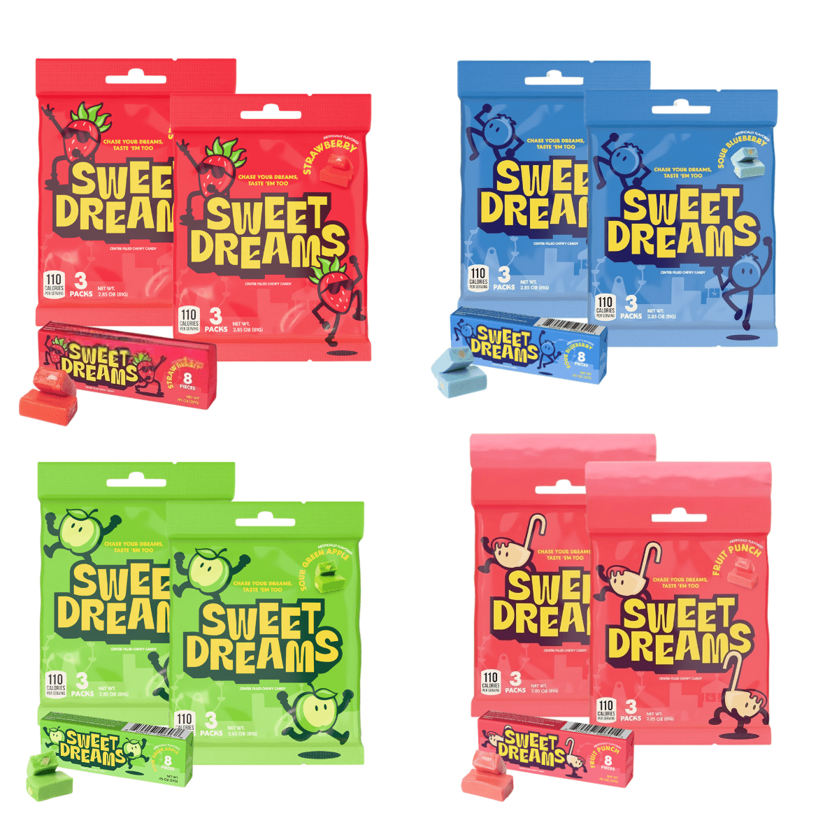 Sweet Dreams Assorted Chewy Candy 3 Sticks Per Bag | Pack of 8