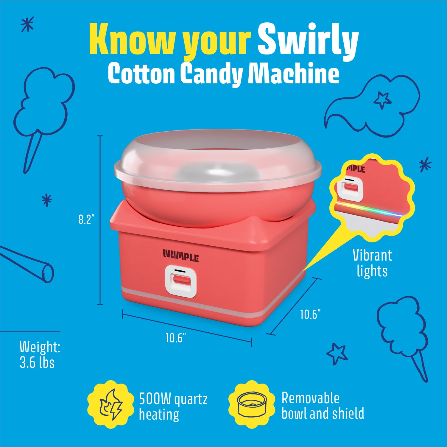Cotton Candy Electric Machine with LED Lights | Red