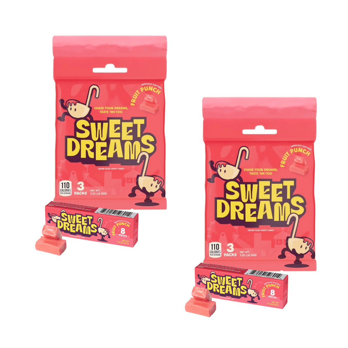 Sweet Dreams Fruit Punch Chewy Candy 3 Sticks Pack | Pack of 2