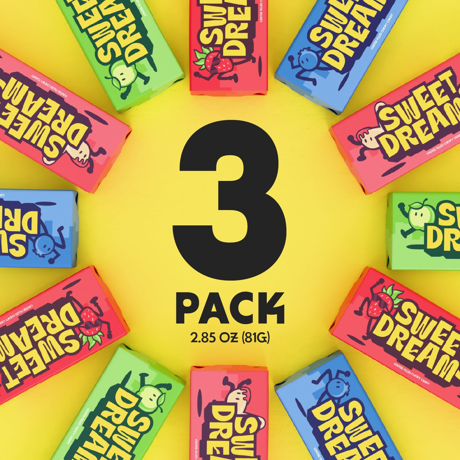 Sweet Dreams Assorted Chewy Candy 3 Sticks Per Bag | Pack of 8